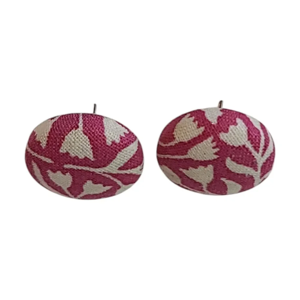 Vintage 80s Pink Fabric Large Post Pierced Earrings